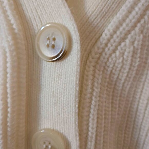 Molly Green Size S/M White Cardigan Sweater with Brown/White Striped Sleeves - Picture 5 of 7